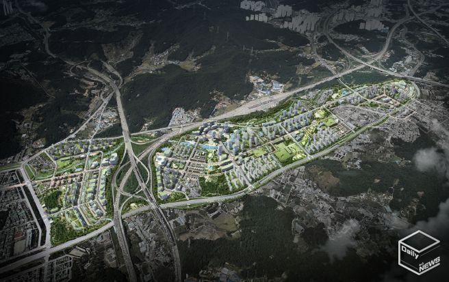 조감도. 지구계획 변경 등 조성계획 변경으로 개발 완료 시 상이할 수 있음